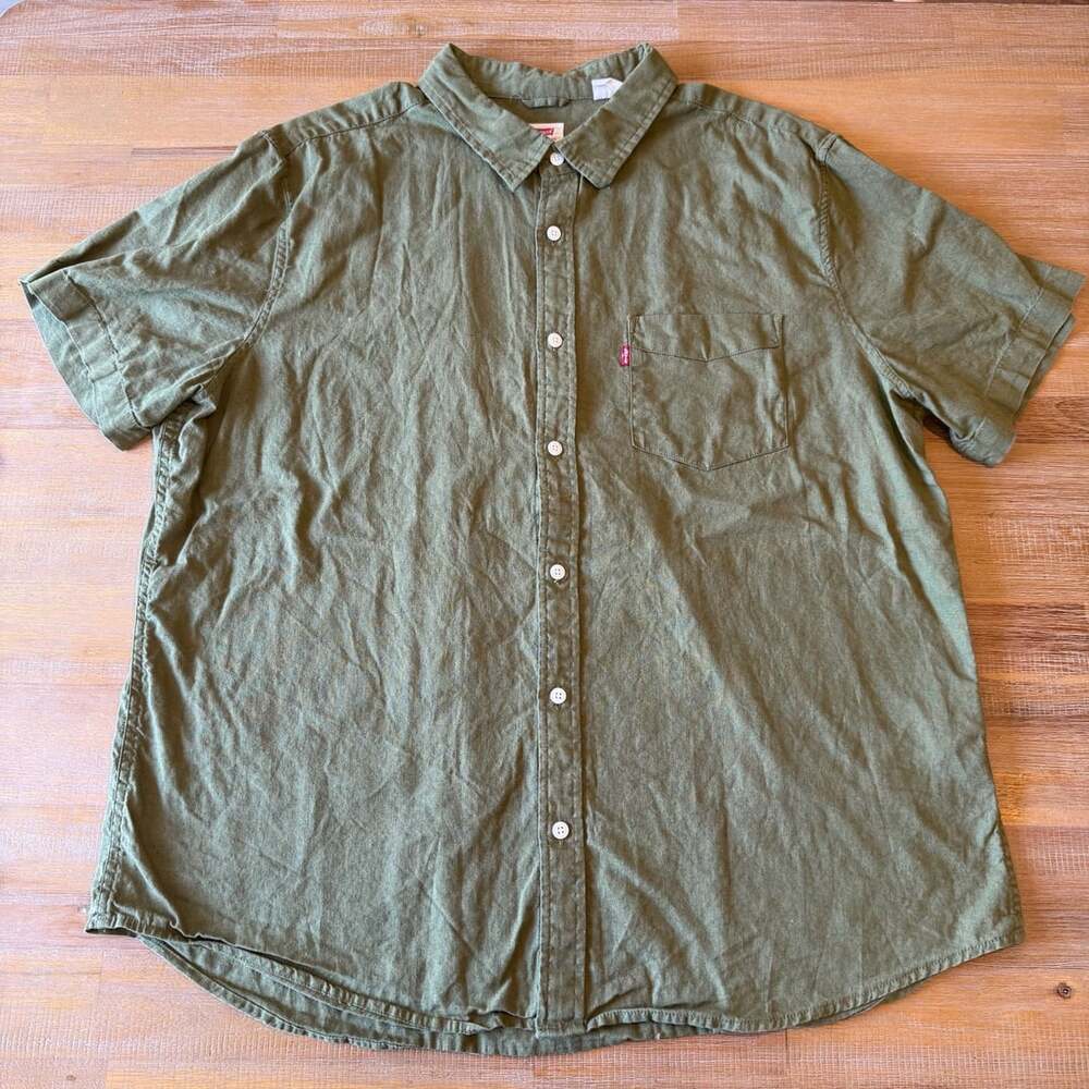 Levi's Short Sleeve Button Down Shirt Olive Green Size XL